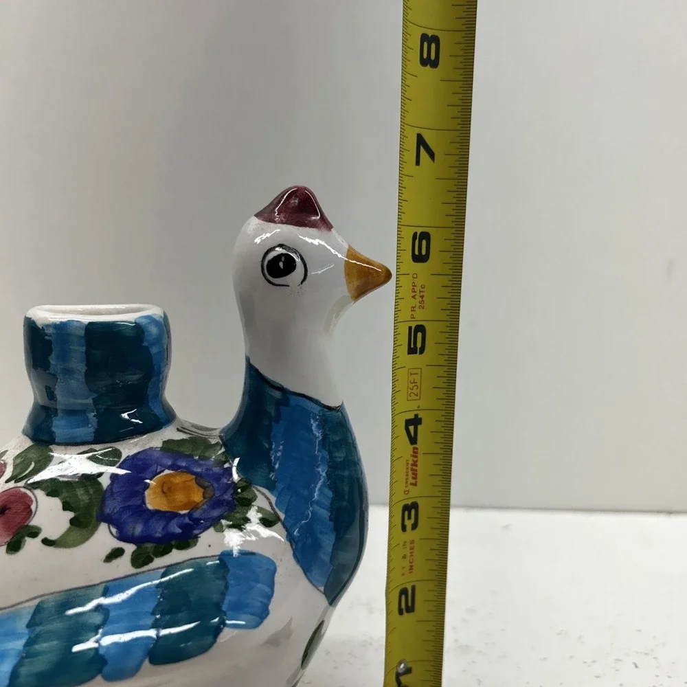 Vintage Skyros Greek Pottery Bird Candle Holder Hand Painted Folk Art Decor